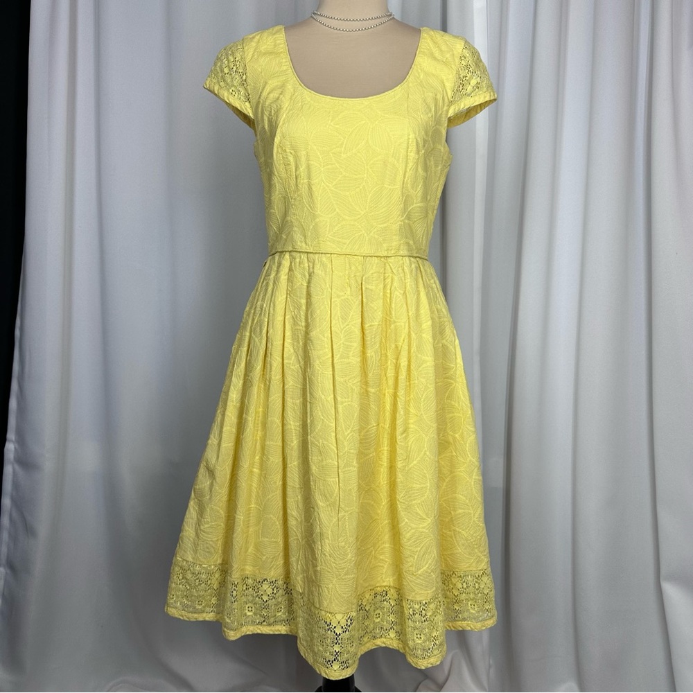 Donna Morgan Embroidered Fit & Flare Dress‎ Sz 8 Lace Cap Sleeve Lined * FLAW